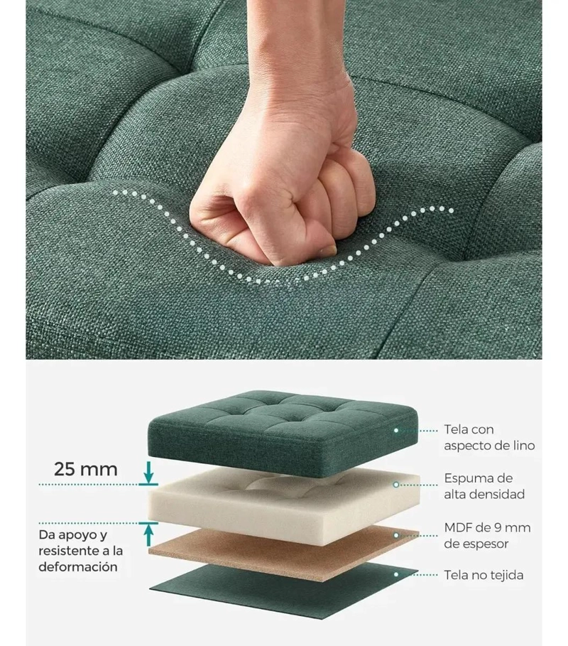BANQUETA BAUL ALMACENAJE LINO VERDE 76 CM - 6