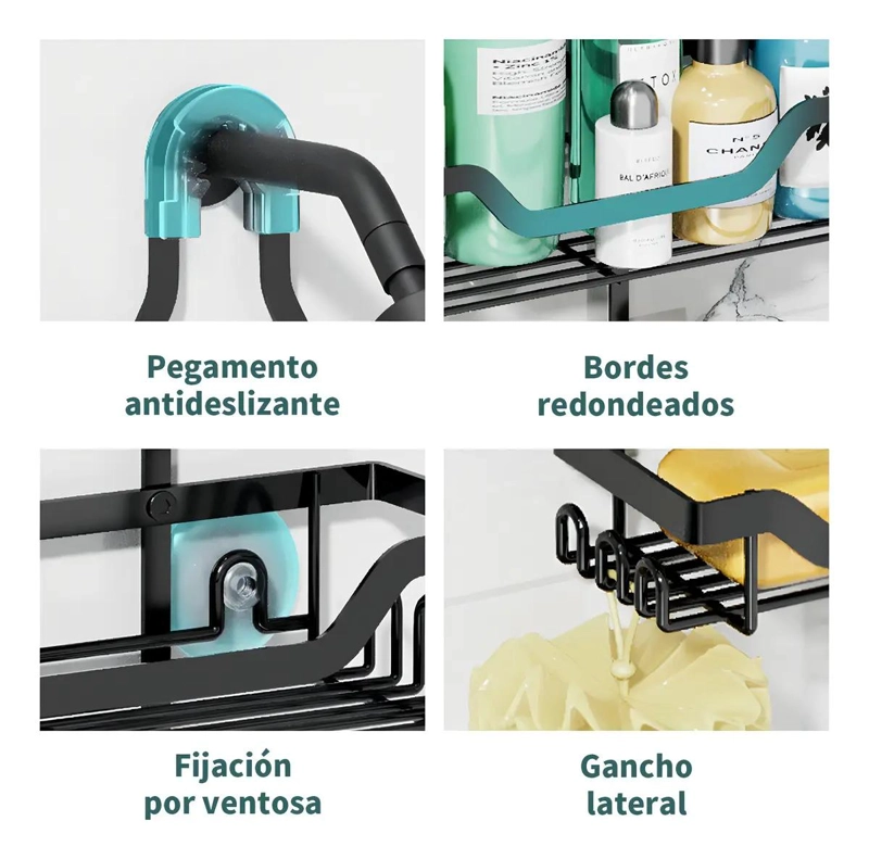 ORGANIZADOR COLGANTE DE DUCHA DE 3 NIVELES CON GANCHOS Y VENTOSAS - 3