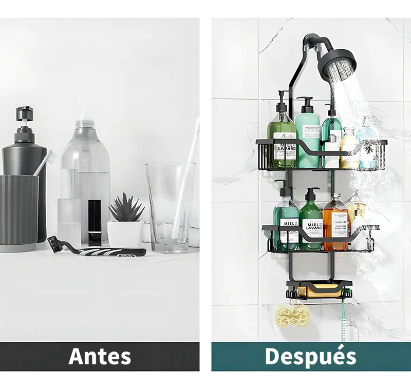 ORGANIZADOR COLGANTE DE DUCHA DE 3 NIVELES CON GANCHOS Y VENTOSAS - 6