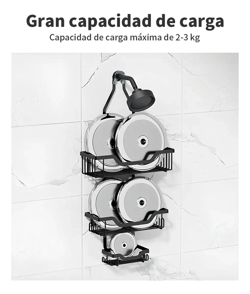 ORGANIZADOR COLGANTE DE DUCHA DE 3 NIVELES CON GANCHOS Y VENTOSAS - 7