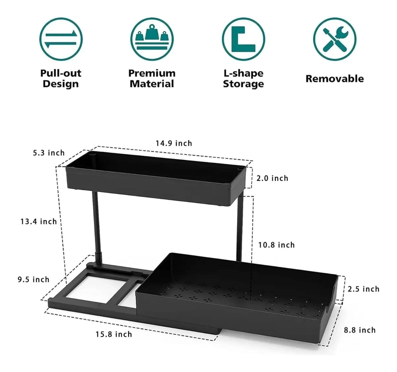 CARRO ORGANIZADOR DESMONTABLE DE DOS NIVELES PARA HOGAR - 7