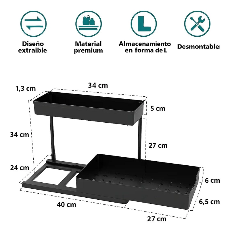 CARRO ORGANIZADOR DESMONTABLE DE DOS NIVELES PARA HOGAR - 9