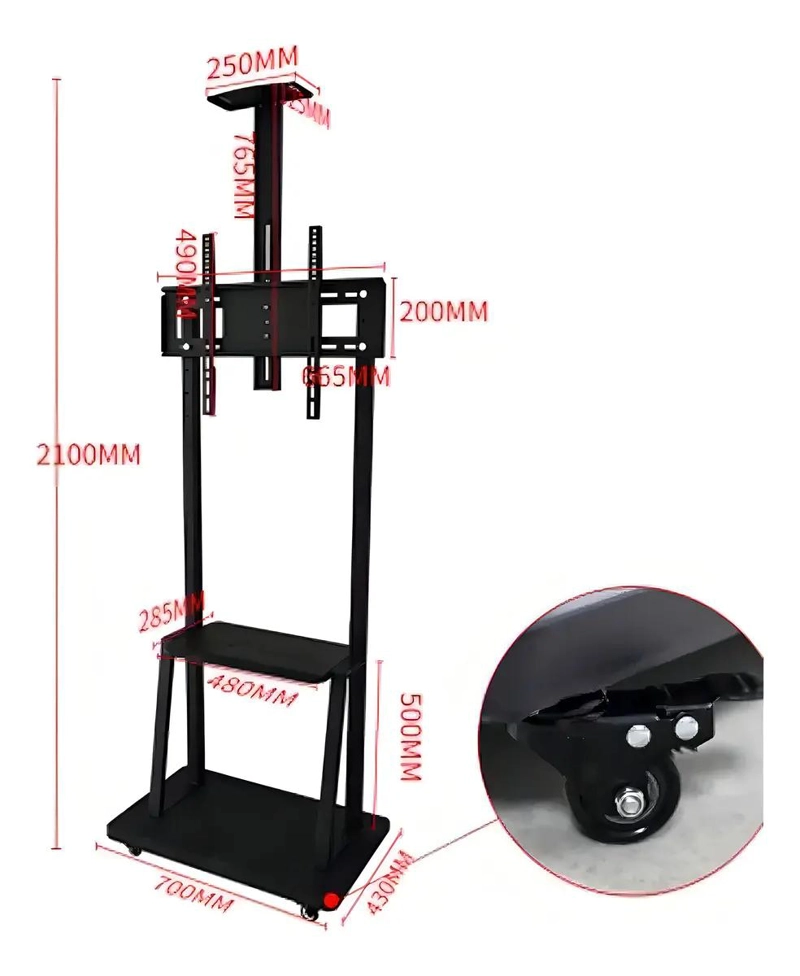SOPORTE MOVIL PARA TV CON RUEDAS Y BASE PEDESTAL DE 32 A 70 PULGADAS - 9