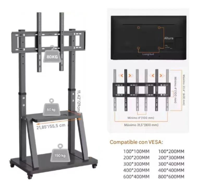 SOPORTE PEDESTAL MOVIL PARA TV DE 32 A 72 PULGADAS - 5