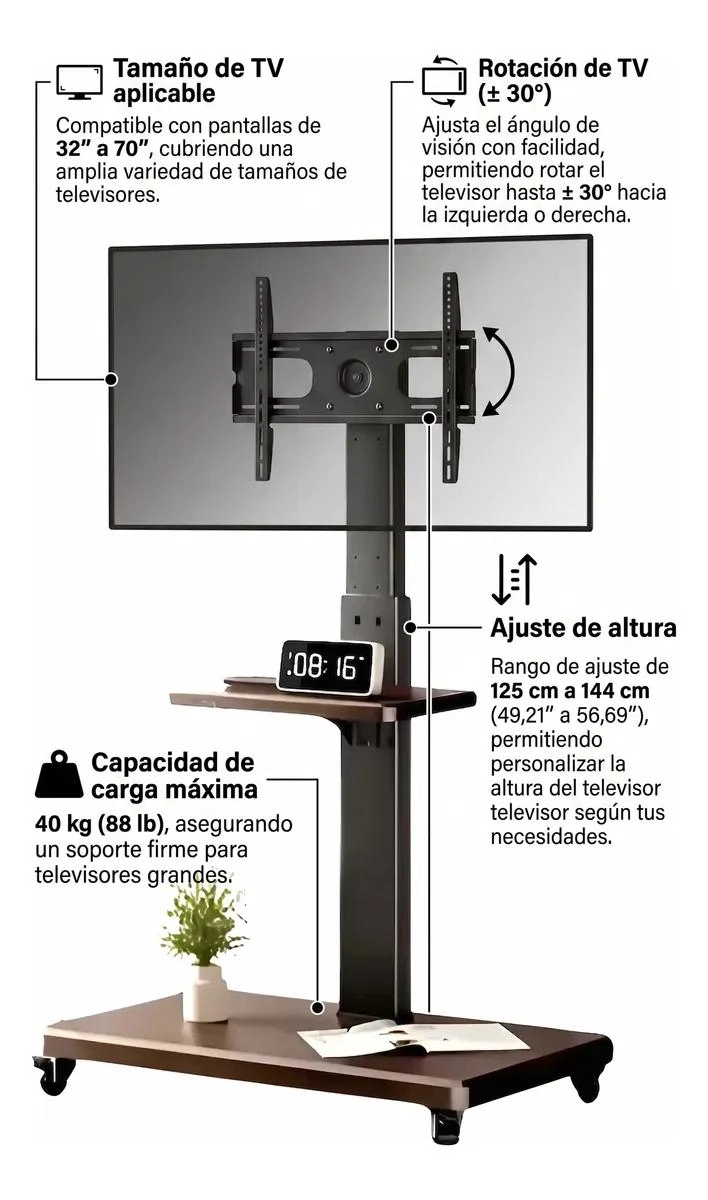 SOPORTE MOVIL PARA TELEVISOR DE 32 A 70 PULGADAS CON RUEDAS - 3