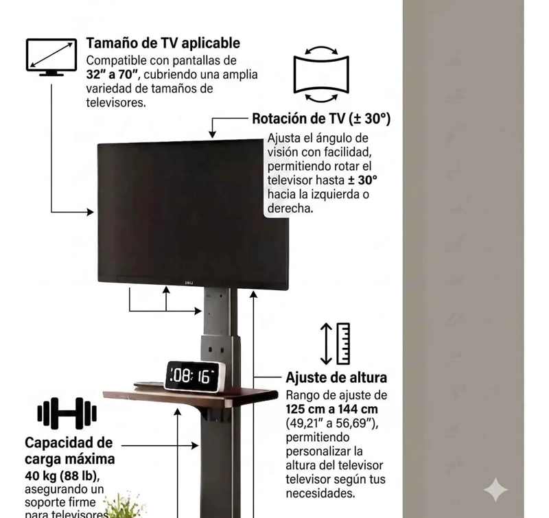 SOPORTE MOVIL PARA TV DE MADERA Y METAL CON RUEDAS - 3