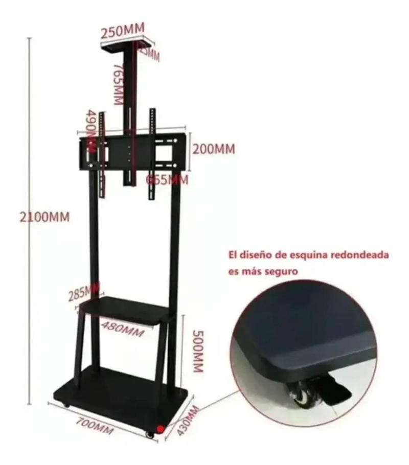 SOPORTE DE TV PEDESTAL CON RUEDAS ALTURA AJUSTABLE 2.10M - 3