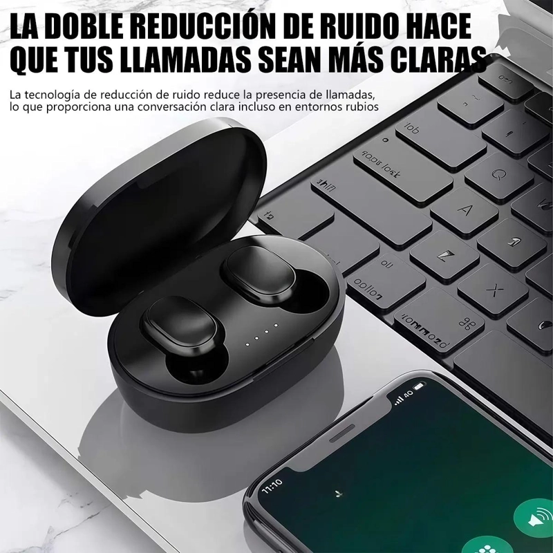 AURICULARES BLUETOOTH INALAMBRICOS TWS COLOR NEGRO CON CARGA RAPIDA - 5