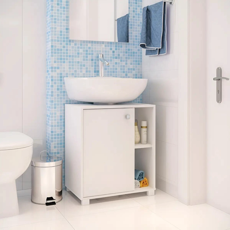 MUEBLE BAJO LAVAMANOS BLANCO CON 1 PUERTA Y REPISAS - 1