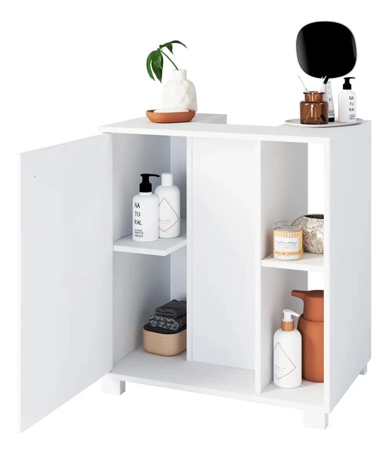 MUEBLE BAJO LAVAMANOS BLANCO CON 1 PUERTA Y REPISAS - 4