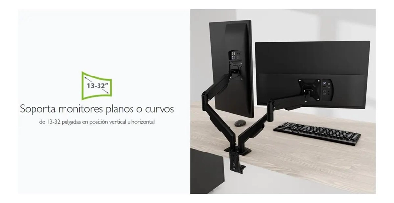 SOPORTE ERGONOMICO PARA DOS MONITORES DE 13 A 32 PULGADAS - 10