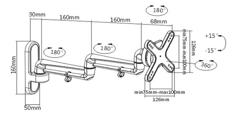 SOPORTE DE PARED PARA MONITOR DE ALUMINIO 13-27 CON BRAZO DOBLE - 4