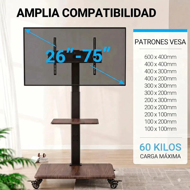 SOPORTE MOVIL PARA TV DE 26 A 75 PULGADAS CON RUEDAS - 2