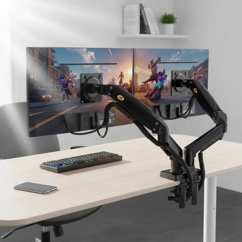 SOPORTE DE ESCRITORIO AJUSTABLE PARA DOBLE MONITOR - 1