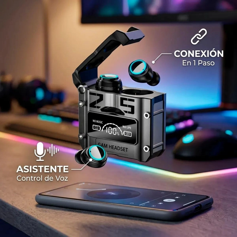 AUDIFONOS INALAMBRICOS GAMER CON CANCELACION DE RUIDO Y CARGA RAPIDA - 5