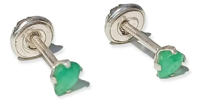 AROS DE PLATA FINA 925 CON ESMERALDAS GENUINAS DE 3MM - 1