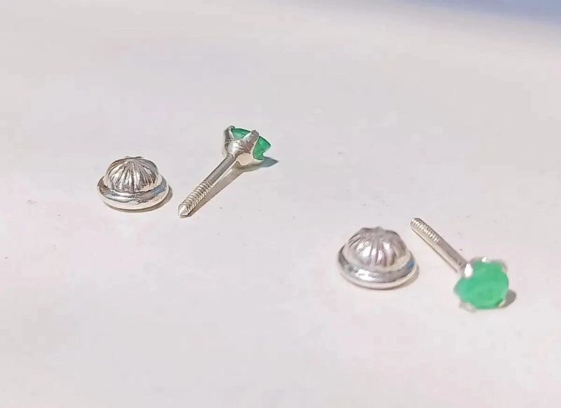 AROS DE PLATA FINA 925 CON ESMERALDAS GENUINAS DE 3MM - 4