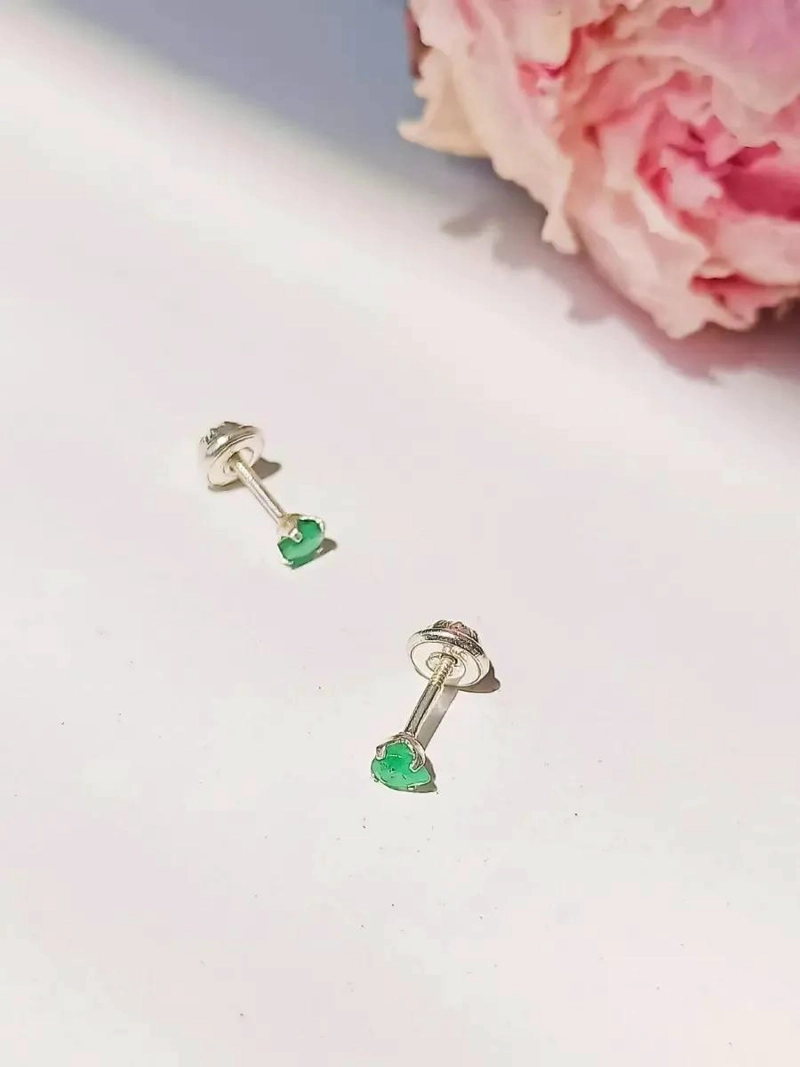 AROS DE PLATA FINA 925 CON ESMERALDAS GENUINAS DE 3MM - 5