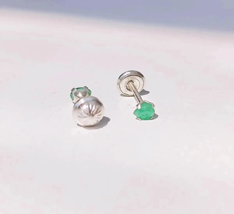 AROS DE PLATA FINA 925 CON ESMERALDAS GENUINAS DE 3MM - 8