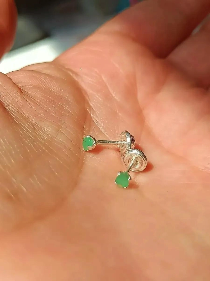 AROS DE PLATA FINA 925 CON ESMERALDAS GENUINAS DE 3MM - 9