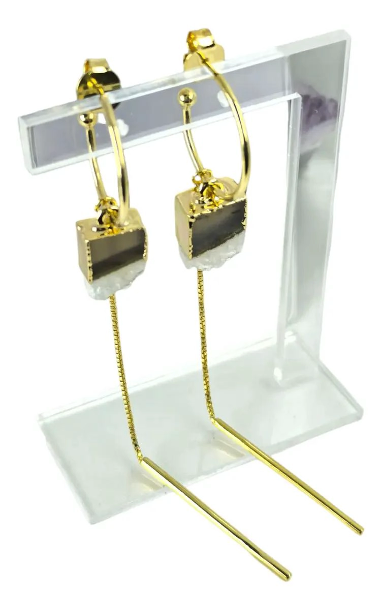 AROS COLGANTES DE AMATISTA EN ORO 18K CON DRUSA - 1