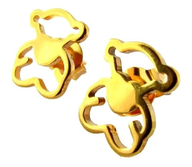 AROS DE ORO 18KT CON DISEÑO DE OSO Y CORAZON - 1