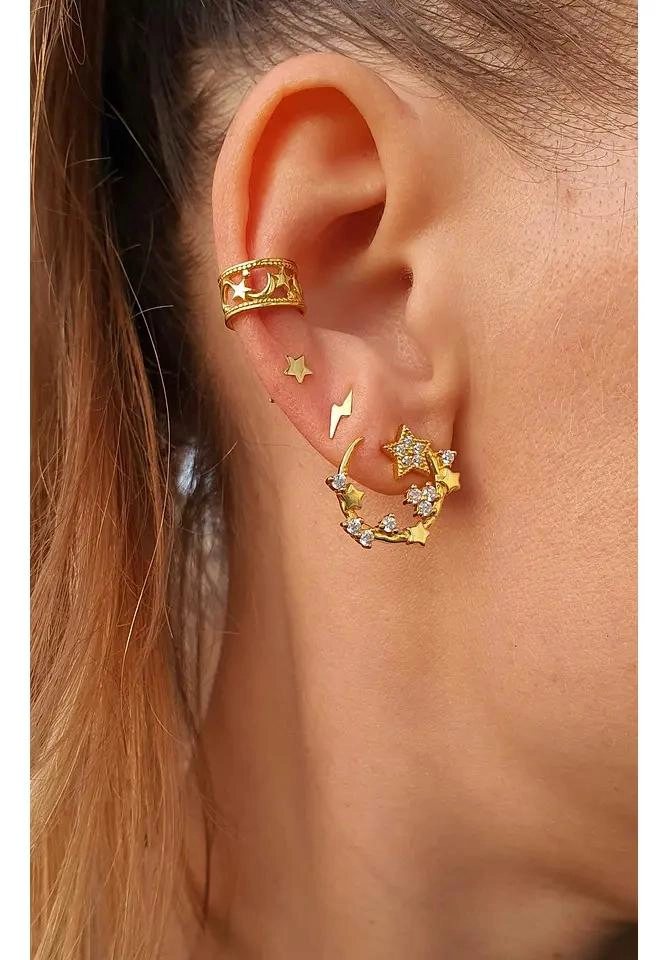 AROS DE RAYO EN PLATA 925 BAÑADOS EN ORO PARA PERFORACIONES - 2