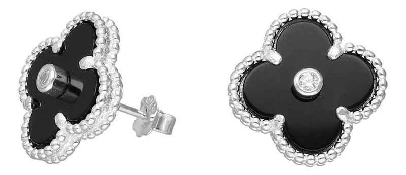AROS TRE BOL 4 HOJAS EN PLATA 925 CON ONIX Y CIRCON - 1
