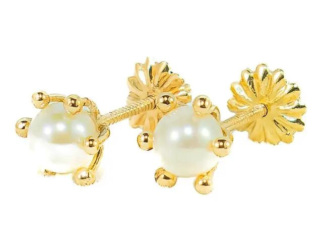 AROS DE ORO 18K CON PERLAS DE 3,5MM PARA NIÑAS Y BEBE S - 1