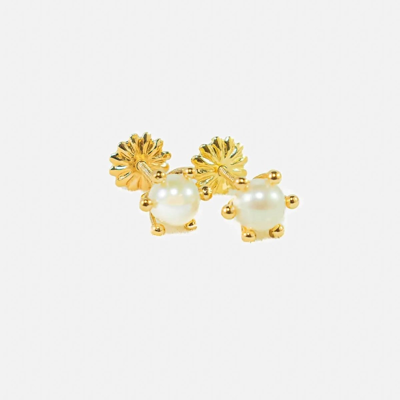AROS DE ORO 18K CON PERLAS DE 3,5MM PARA NIÑAS Y BEBE S - 4