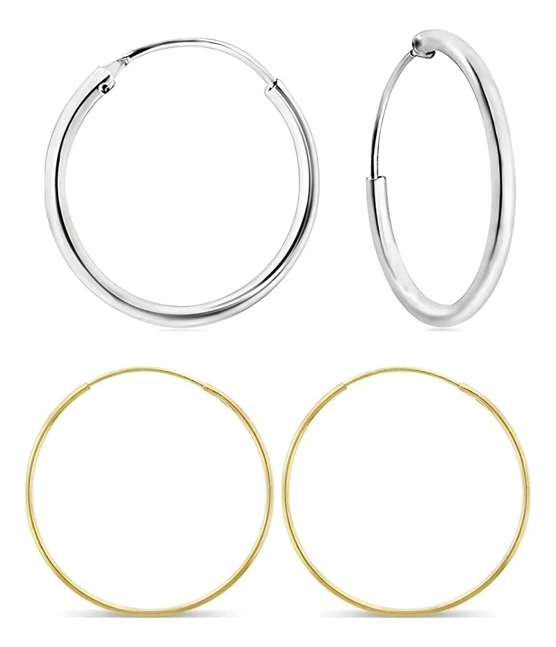 ARGOLLAS DE PLATA 925 Y ORO 18K EN PACK DE 2 PARES - 1