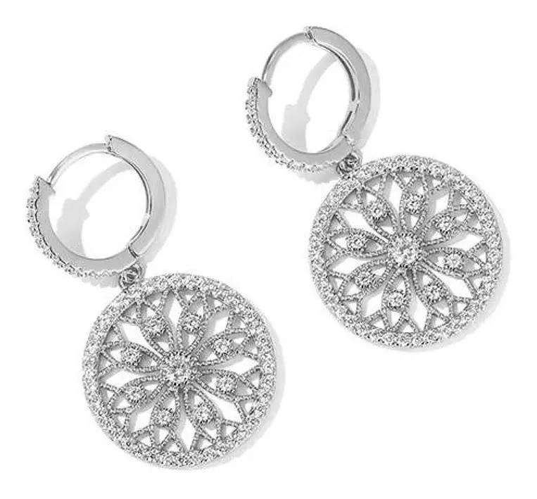 AROS DE ARGOLLA CON COLGANTE MANDALA EN PLATA 925 - 1