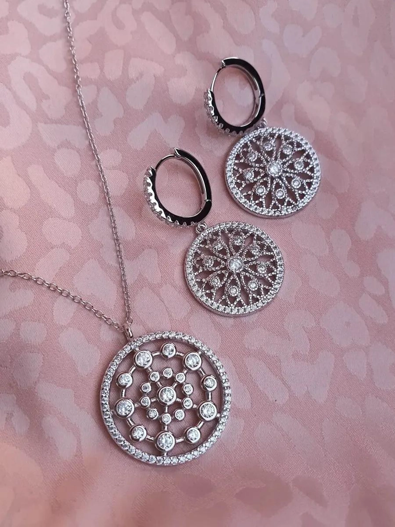 AROS DE ARGOLLA CON COLGANTE MANDALA EN PLATA 925 - 4