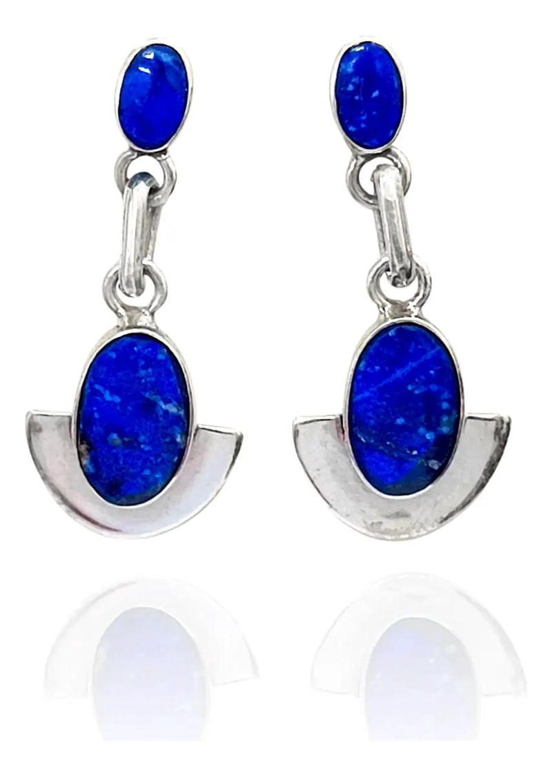 AROS COLGANTES OVALADOS DE LAPISLAZULI EN PLATA FINA 950 - 1