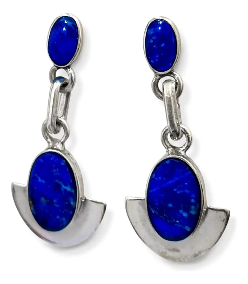 AROS COLGANTES OVALADOS DE LAPISLAZULI EN PLATA FINA 950 - 2