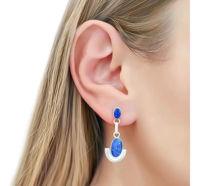 AROS COLGANTES OVALADOS DE LAPISLAZULI EN PLATA FINA 950 - 3