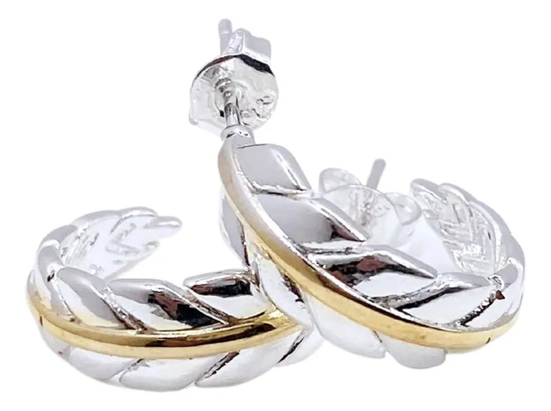 AROS DE PLUMA EN PLATA 925 CON DETALLE DORADO PARA MUJER - 1