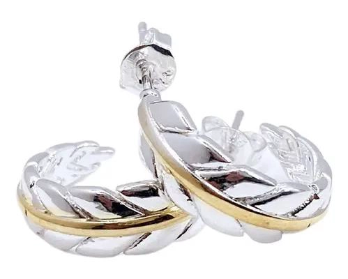AROS DE PLUMA EN PLATA 925 CON DETALLE DORADO PARA MUJER - 2