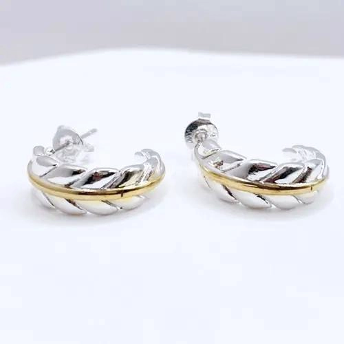 AROS DE PLUMA EN PLATA 925 CON DETALLE DORADO PARA MUJER - 3