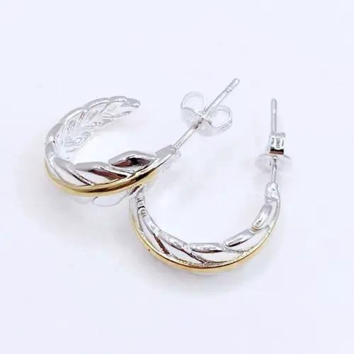 AROS DE PLUMA EN PLATA 925 CON DETALLE DORADO PARA MUJER - 5