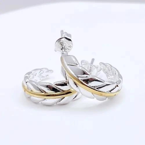 AROS DE PLUMA EN PLATA 925 CON DETALLE DORADO PARA MUJER - 6