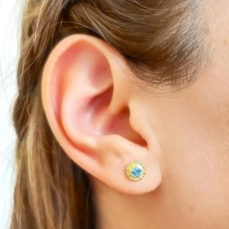 AROS ABRIDORES NIÑA CIRCON CELESTE 7MM LAMINADO ORO 18K - 3
