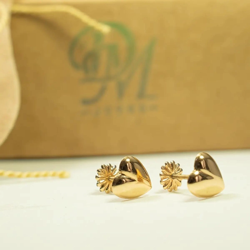 AROS CORAZON DE ORO 18K DE 8MM PARA MUJER Y NIÑA - 4