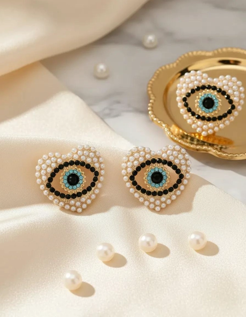 PENDIENTES DE OJO TURCO CON DIAMANTE BRILLANTE PARA MUJER - 3