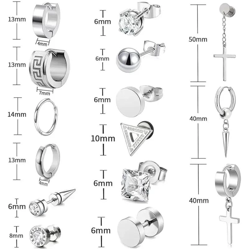 PACK DE 15 PARES DE AROS Y ARETES COLGANTES PARA HOMBRE DE ACERO INOXIDABLE - 2