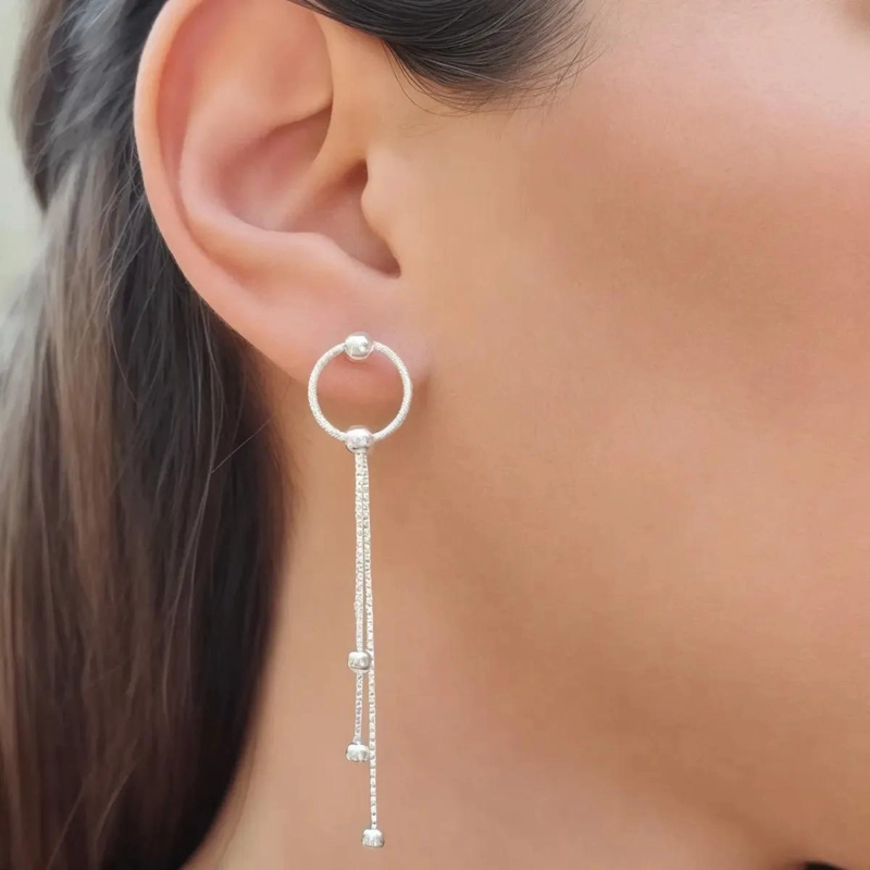AROS DE CIRCULO CON BOLITAS EN PLATA FINA 925 - 2