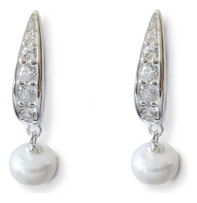 AROS DE PLATA FINA 925 CON CIRCONES Y PERLAS NATURALES - 1