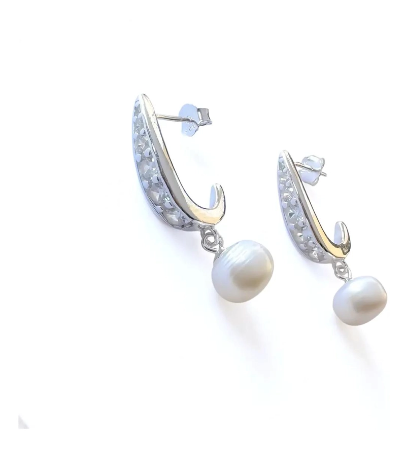 AROS DE PLATA FINA 925 CON CIRCONES Y PERLAS NATURALES - 2