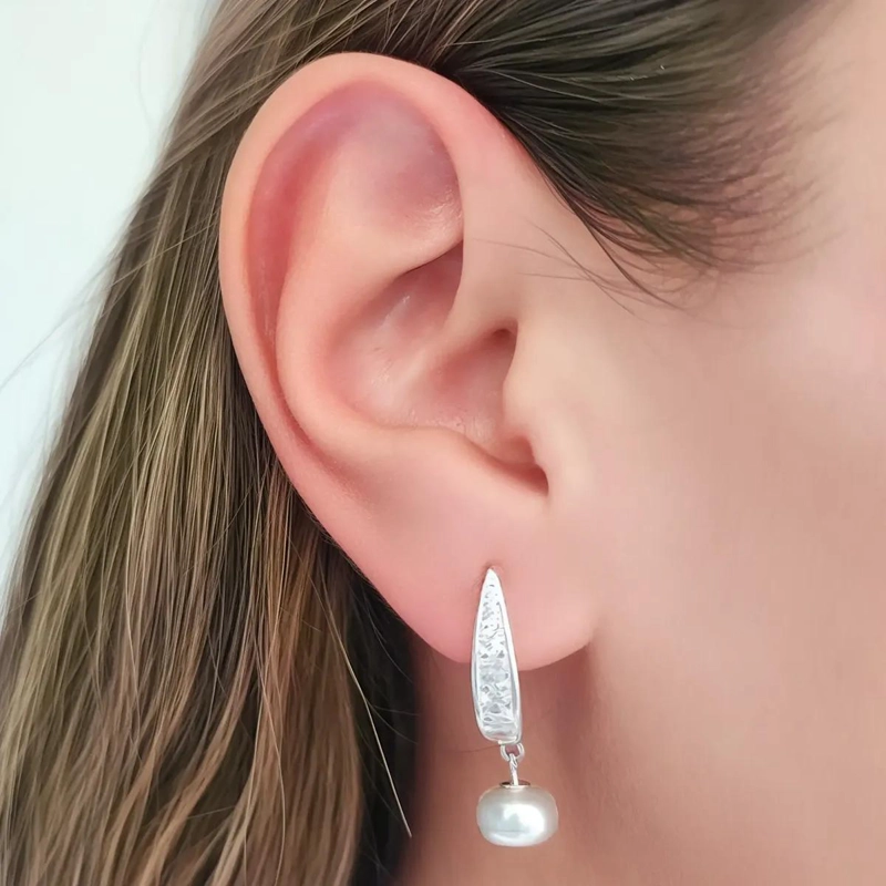 AROS DE PLATA FINA 925 CON CIRCONES Y PERLAS NATURALES - 3