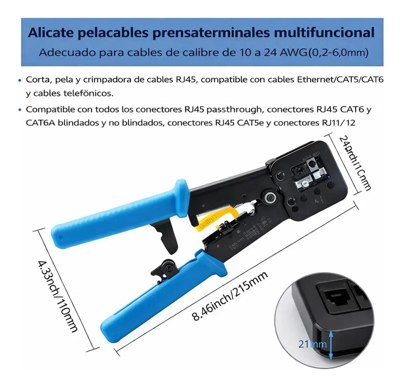 ALICATE MULTIFUNCIONAL PARA CRIMPADO DE CONECTORES RJ45 Y RJ11 - 4